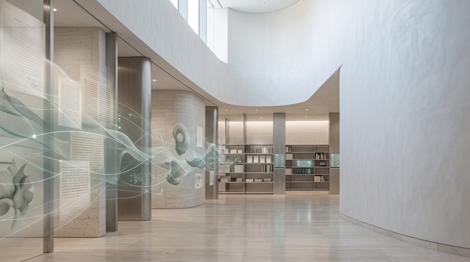 A modern architectural space where knowledge streams converge into grounded, source-traced memory
